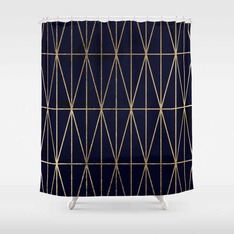 Modern Gold Geometric Triangles Pattern Navy Blue Watercolor