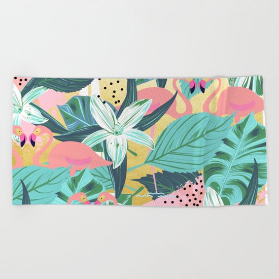Flamingo Tropical #society6 #decor #buyart Beach Towel
