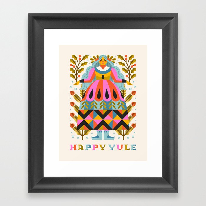 Happy Yule // Cream Framed Art Print