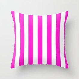 Vertical Stripes (Hot Magenta/White) Throw Pillow