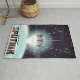 Sputnik Space Race Poster Rug | Exploration, Metalball, Satellite, Firstsatellite, Science, Tech, Technology, Russiancartoon, Earth, Russian 