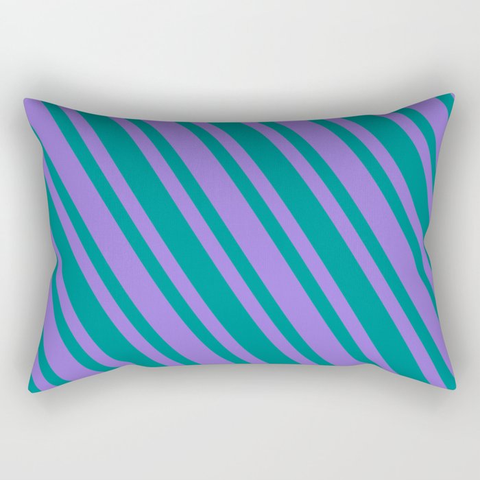 Dark Cyan & Purple Colored Lined/Striped Pattern Rectangular Pillow