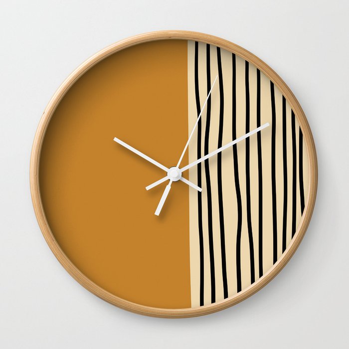 Abstract mid century modern minimalist stripes- mustard yellow Wall Clock