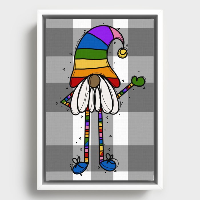 gingham rainbow gnome Framed Canvas