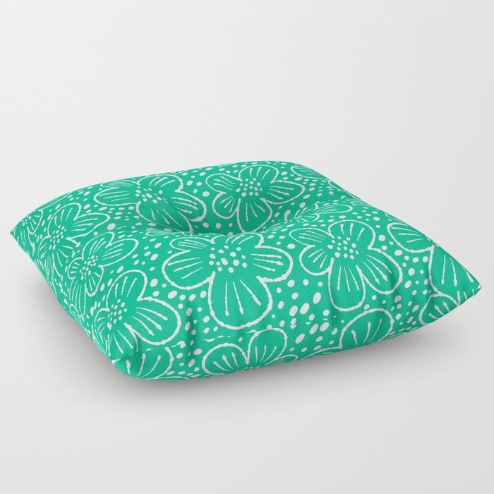 Green monochrome scandi flowers pattern Floor Pillow