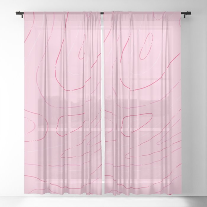 Pink Abstract Topographic Pattern. Digital Illustration background Sheer Curtain