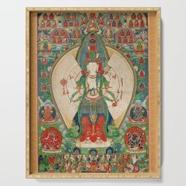 Eleven-Headed, Thousand-Armed, Thousand-Eyed Avalokitesvara Buddhist Thangka Art Serving Tray