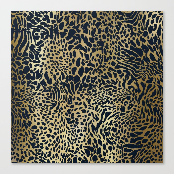 Leopard Print Pattern, Navy Blue and Gold Canvas Print