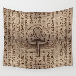 Egyptian Cross - Ankh - Wooden Texture Wall Tapestry