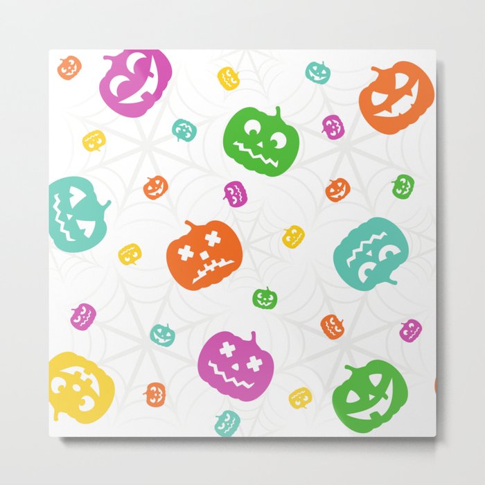 Halloween Pattern with Pumpkins Metal Print