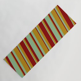 [ Thumbnail: Dark Goldenrod, Dark Red & Dark Sea Green Colored Lined/Striped Pattern Yoga Mat ]