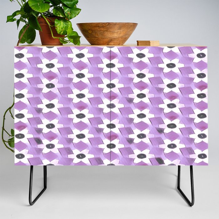 Modern Abstract White Daisies on Digital Lavender Credenza