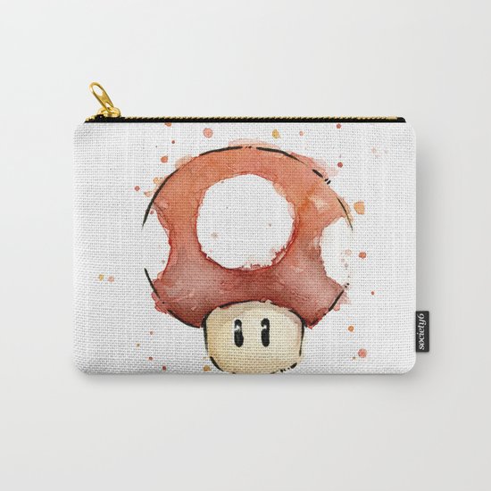 Red Mushroom Watercolor Mario Art Nintendo Geek Gaming Carry-All Pouch