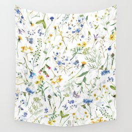 Scandinavian Midsummer Blue And Yellow Wildflowers Meadow  Wall Tapestry