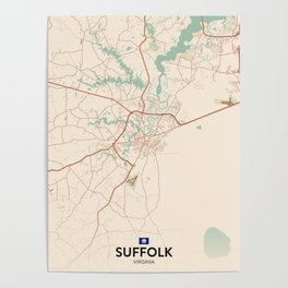 Suffolk, Virginia, United States - Vintage City Map Poster