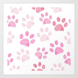 Pink colored paw print background Art Print