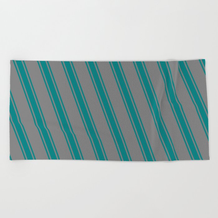 Gray and Teal Colored Stripes/Lines Pattern Beach Towel
