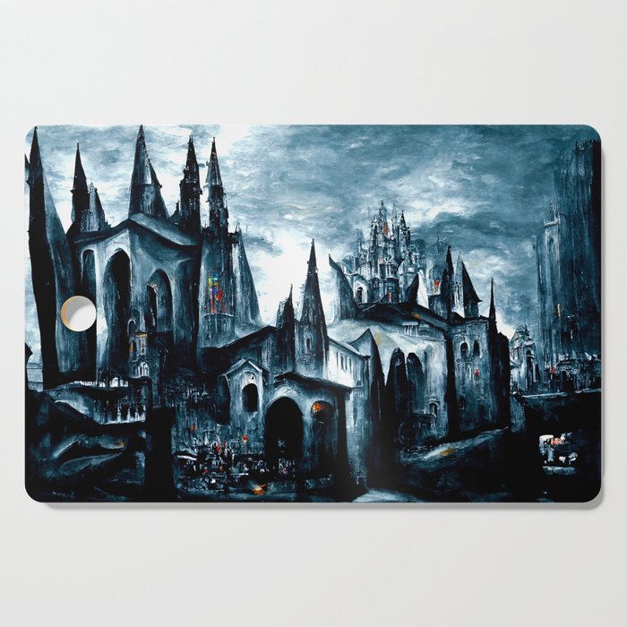Medieval town in a Dark Fantasy world Cutting Board