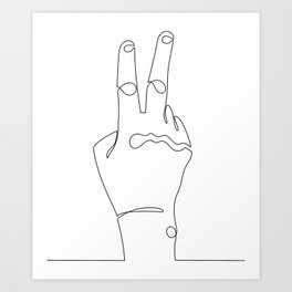 continuous line drawing of index and middle finger. Conveys to fight Art Print