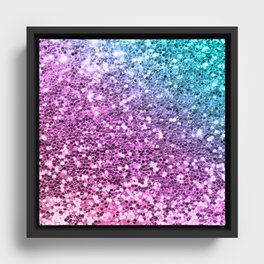 Bright Blue Purple Glitters Sparkling Pretty Chic Bling Background Framed Canvas