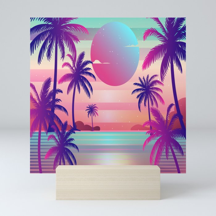 Sunset Palm Trees Vaporwave Aesthetic Mini Art Print