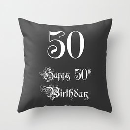 [ Thumbnail: Happy 50th Birthday - Fancy, Ornate, Intricate Look Throw Pillow ]