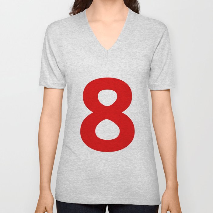 Number 8 (Red & White) V Neck T Shirt