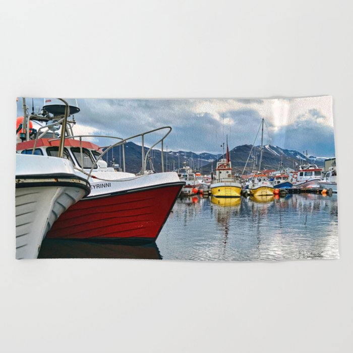 Iceland Marina  Beach Towel