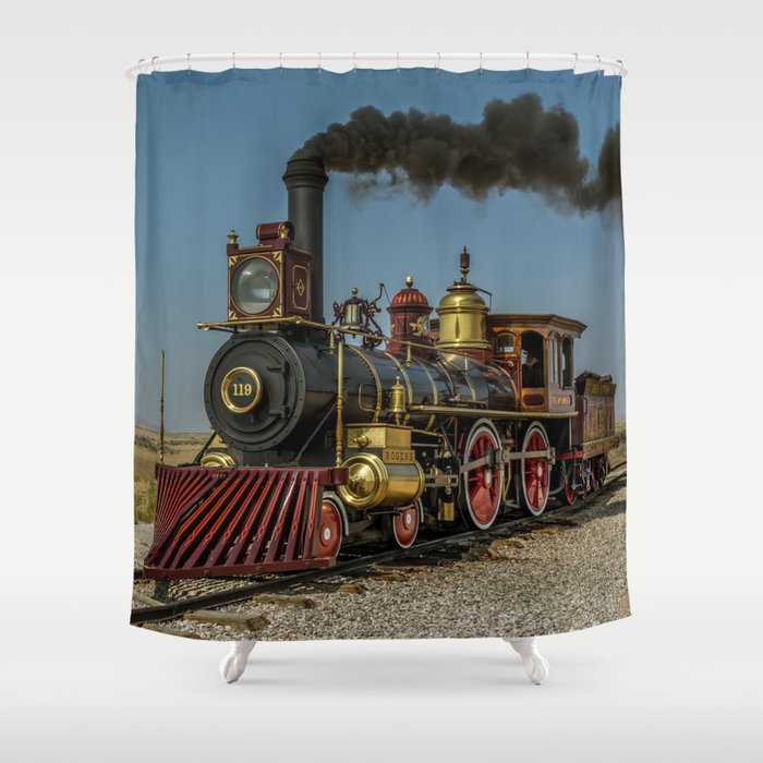 UP 119 Golden Spike Utah Steam Locomotive Historic Train Shower Curtain