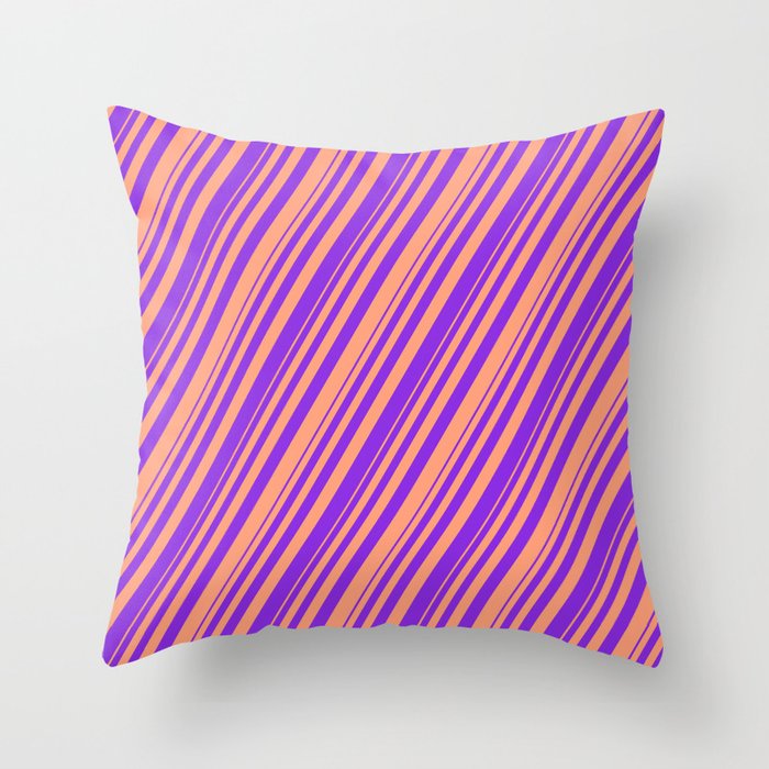 Purple & Light Salmon Colored Striped/Lined Pattern Throw Pillow
