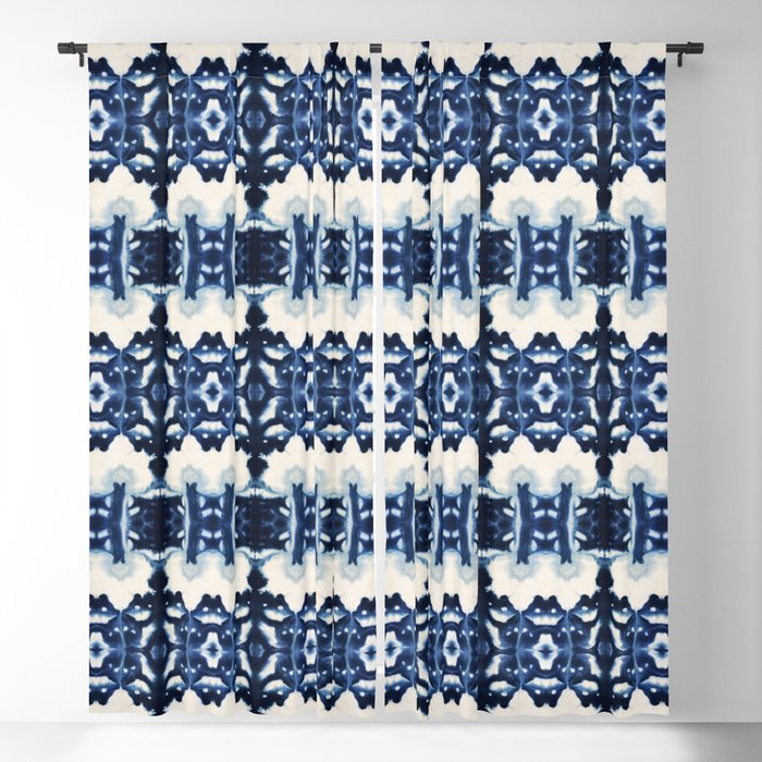 Ornate Blue and White Shibori Blackout Curtain