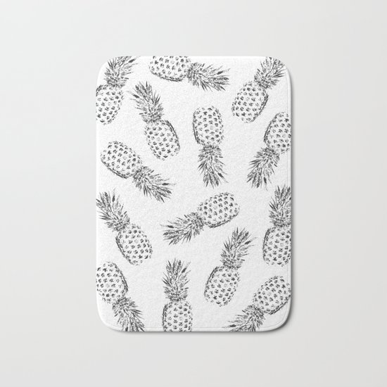 Pineapples Black and White Bath Mat