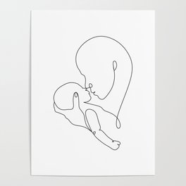 Mother and Baby Newborn Line Poster