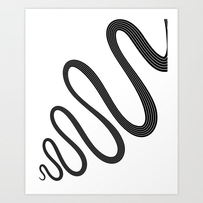 Modern Black and White Multiline Curve Art Print