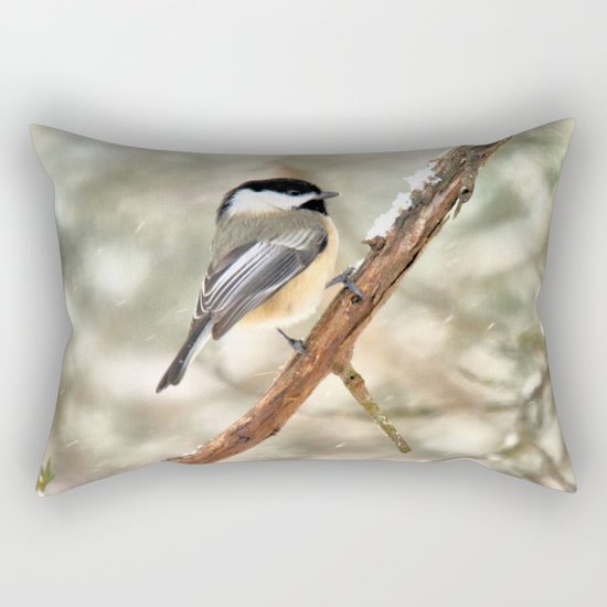Clinging Chickadee Rectangular Pillow