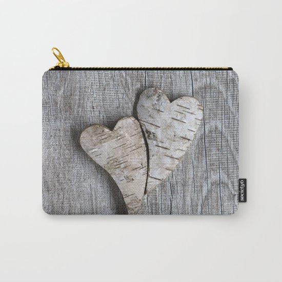 two wooden hearts love symbol Carry-All Pouch