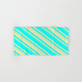 [ Thumbnail: Pale Goldenrod and Cyan Colored Striped/Lined Pattern Hand & Bath Towel ]