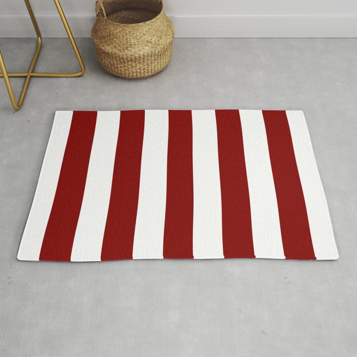 Maroon (HTML/CSS) red - solid color - white vertical lines pattern Rug