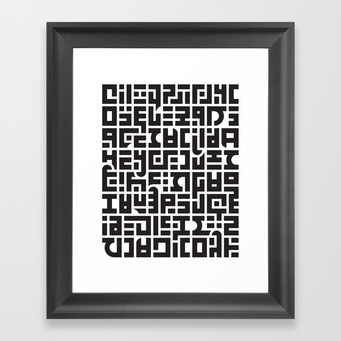 black calligraphic forms in a grid Framed Art Print