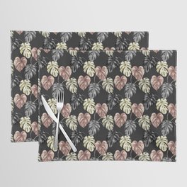 Moody Black Monstera Leaves Foliage Pattern Placemat