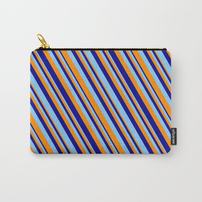 Dark Orange, Dark Blue & Light Sky Blue Colored Lines/Stripes Pattern Carry-All Pouch