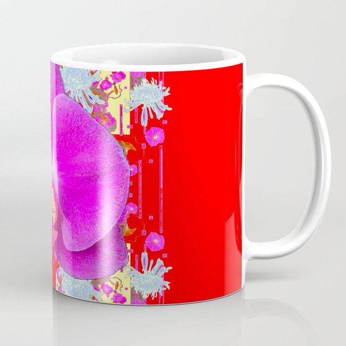 RED COLOR PURPLE BUTTERFLY ORCHID WHITE MUMS Flowers Coffee Mug