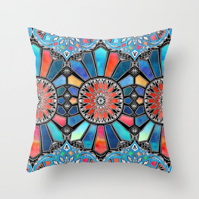 Iridescent Watercolor Brights on Black Throw Pillow