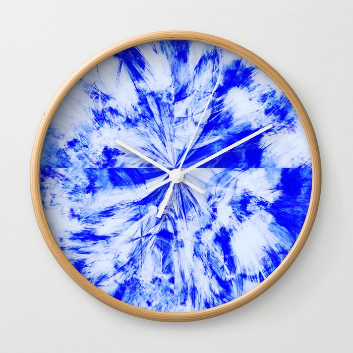Blue and White Tie Dye Splash Abstract Artwork Wall Clock