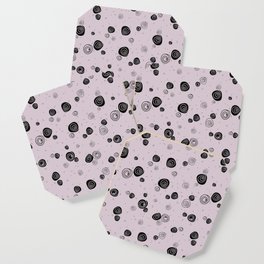 Black doodle roses and dots on blush pink background Coaster