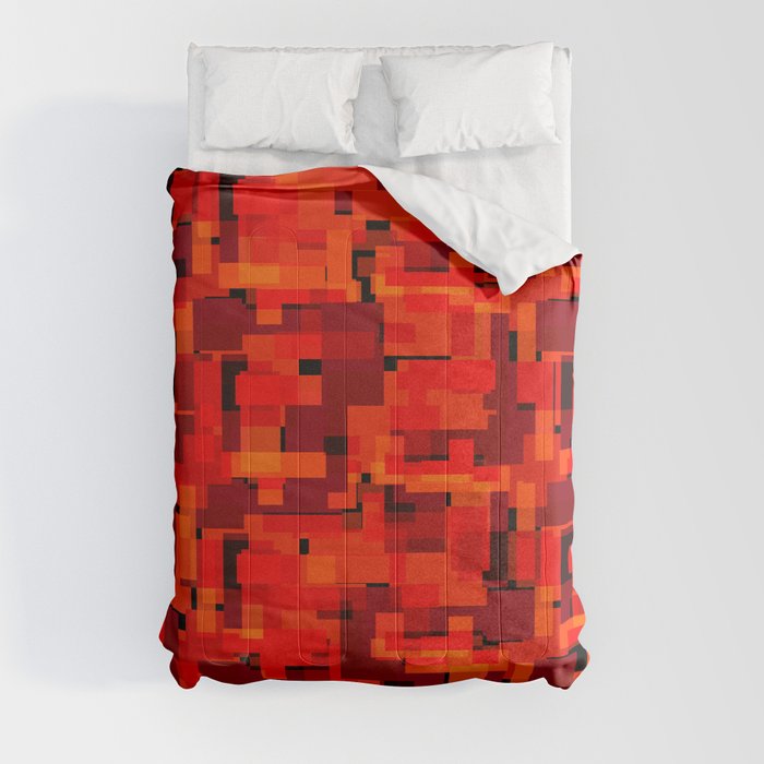 Bright tile of red intersecting rectangles and orange bricks. Comforter