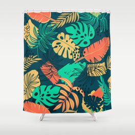 Hand drawn tropic flat pattern. Palm leaves background. Abstract decorative Shower Curtain