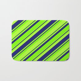 [ Thumbnail: Green, Light Green & Midnight Blue Colored Striped/Lined Pattern Bath Mat ]