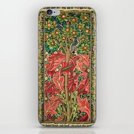 William Morris woodpecker in orange tree garden floral pattern 19th century print for duvet, pillow, curtain, art, and home and wall decor iPhone Skin