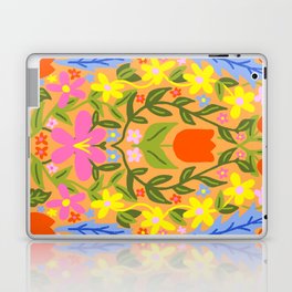 Modern Folk Art Flowers On Orange Laptop Skin
